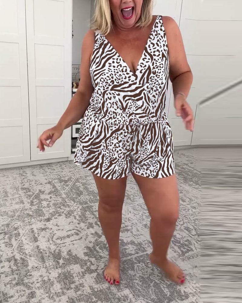 Schmal geschnittener Badeanzug mit Zebramuster