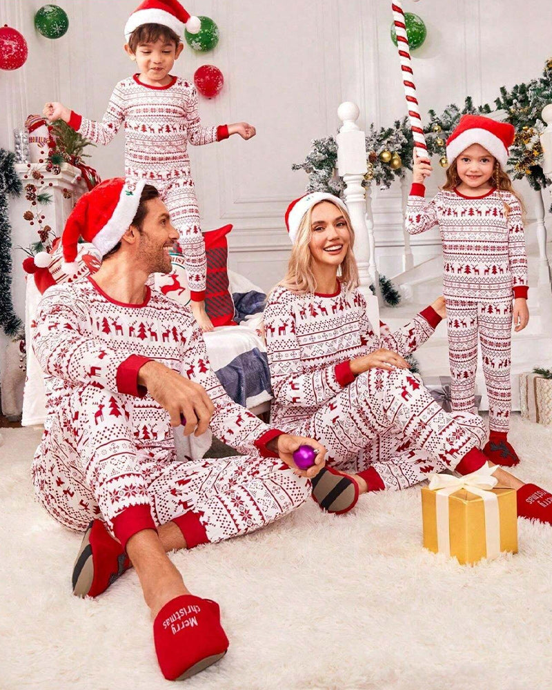 Reindeer Fairisle Allover Print Warm Long Sleeve Christmas Pajama Sets 2024 f/w Christmas matching family outfits two-piece sets