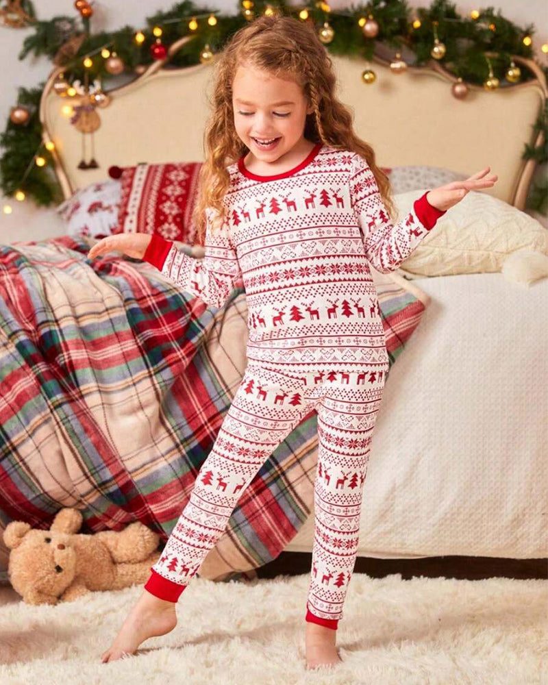 Reindeer Fairisle Allover Print Warm Long Sleeve Christmas Pajama Sets 2024 f/w Christmas matching family outfits two-piece sets