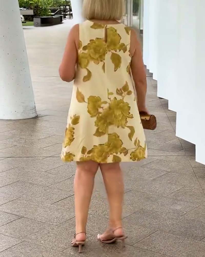 Large Floral Sleeveless Shift Dress