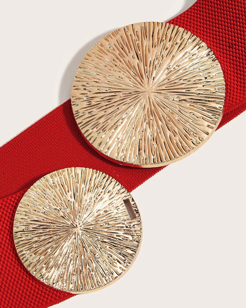 Dames Vintage Elastische Riem Met Gouden Gesp