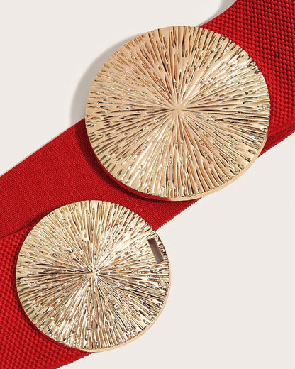 Dames Vintage Elastische Riem Met Gouden Gesp