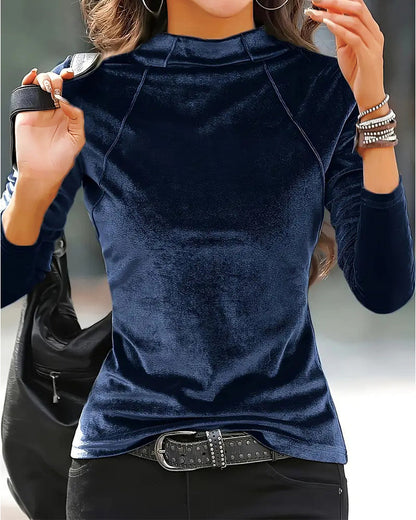 High-Neck Fashionable Solid Color T-Shirt