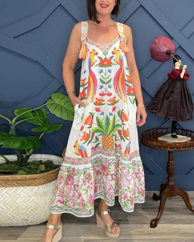 Abito con stampa floreale e scollo all'americana