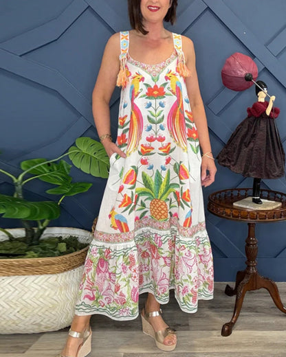 Abito con stampa floreale e scollo all'americana