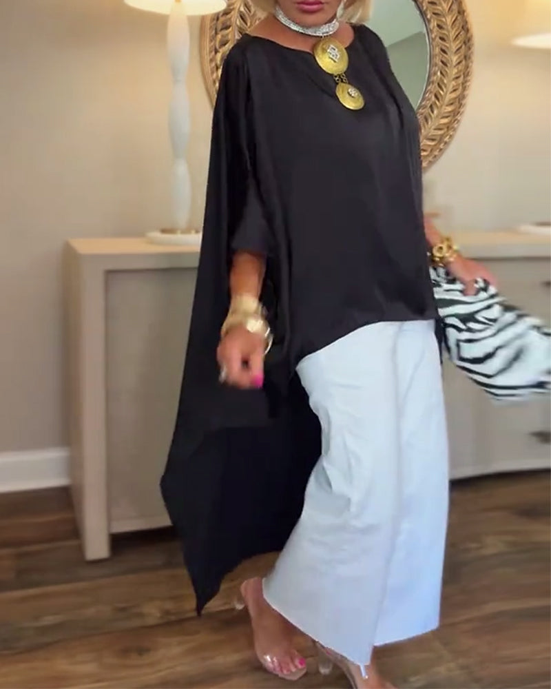 Camicetta ampia irregolare alla moda casual