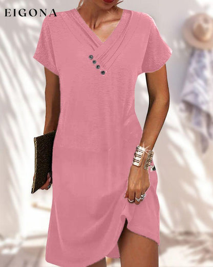 Elegant solid color V-neck short-sleeved dress 23BF Casual Dresses Clothes Dresses Spring Summer