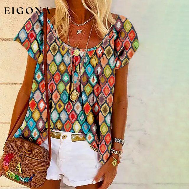 Colourful Geometric Print Top best Best Sellings clothes Plus Size Sale tops Topseller