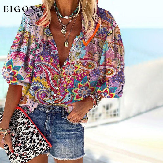 Colorful Abstract Print Blouse Multicolor best Best Sellings clothes Plus Size Sale tops Topseller