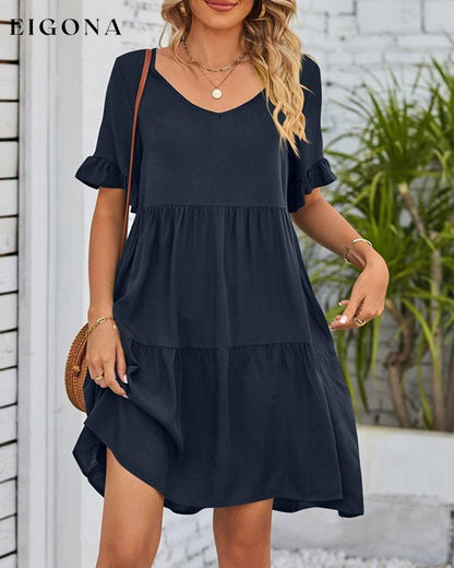 V-neck Dress with Ruffle Sleeves Dark blue 23BF Casual Dresses Clothes Dresses Summer