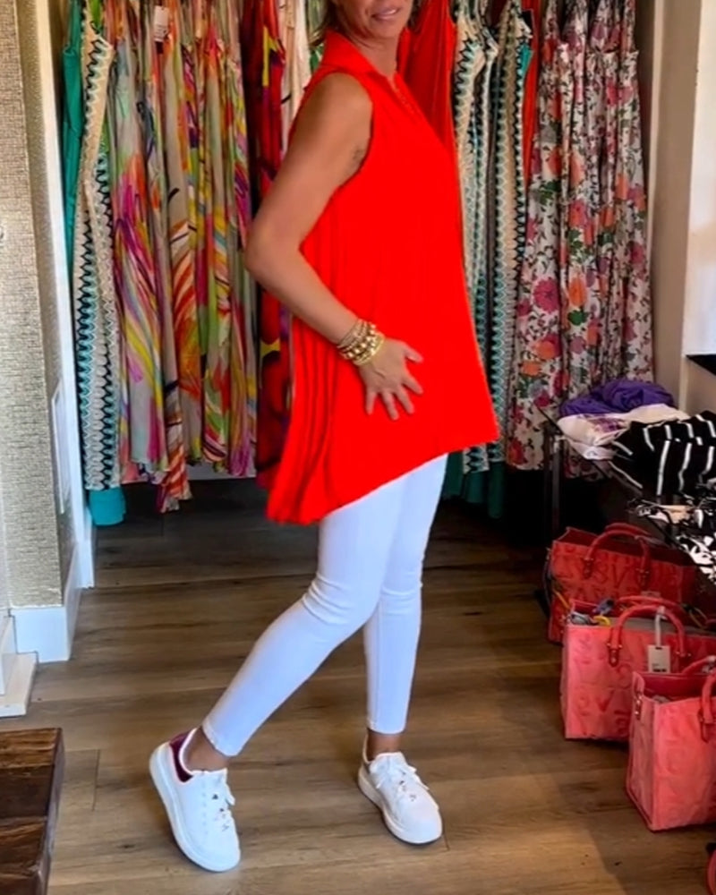 Top froncé sans manches à revers