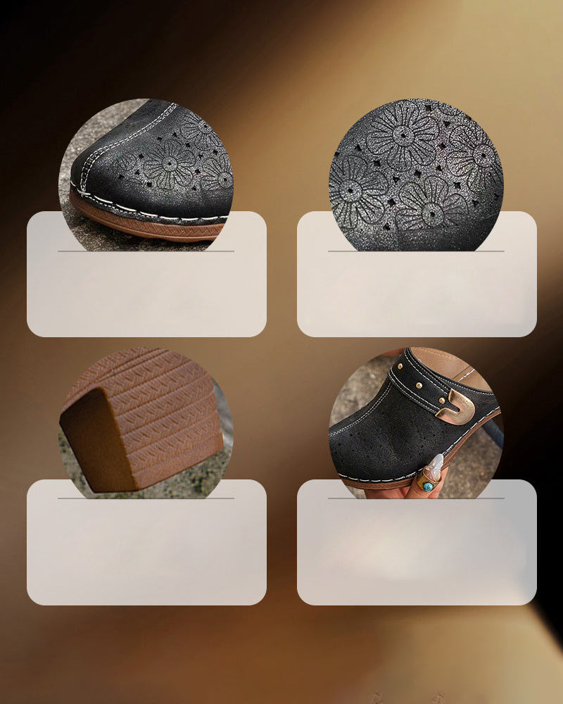 Slip-On-Sandalen mit bedeckter Zehenpartie und klobigem Absatz 