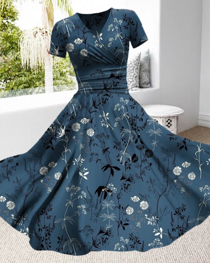 Slim fit floral print pleated dress casual dresses summer