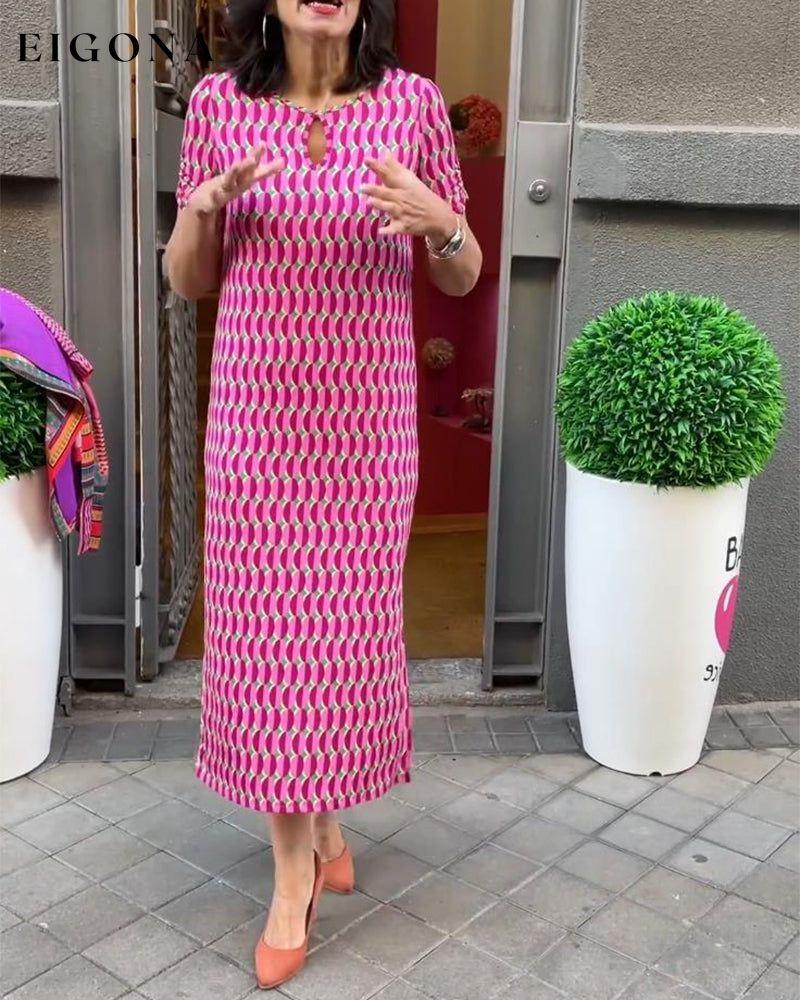 Fashionable printed hollow short-sleeve long dress casual dresses spring summer