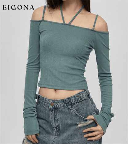 Autumn Two Color off Neck Long Sleeve Knitted T shirt Slim Fit Crop Top blouses clothes long sleeve tops off the shoulder shirt shirt shirts top tops