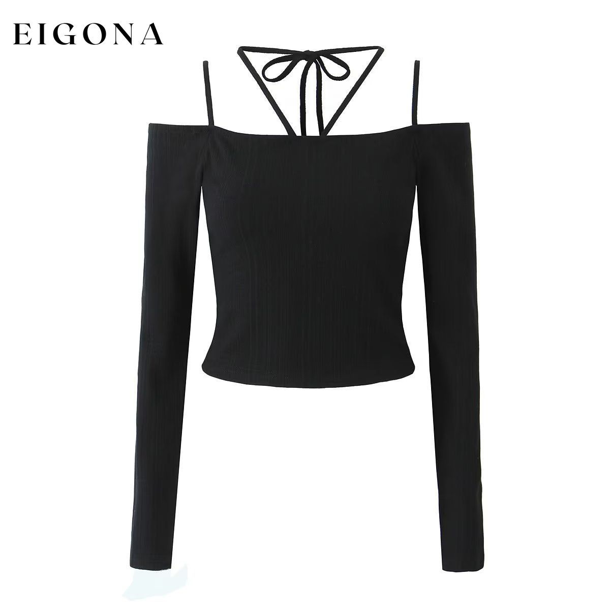 Autumn Two Color off Neck Long Sleeve Knitted T shirt Slim Fit Crop Top Black blouses clothes long sleeve tops off the shoulder shirt shirt shirts top tops