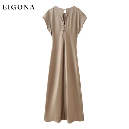 Autumn Women Clothing Silk Satin Texture Midi Dress clothes dresses long dresses midi dress