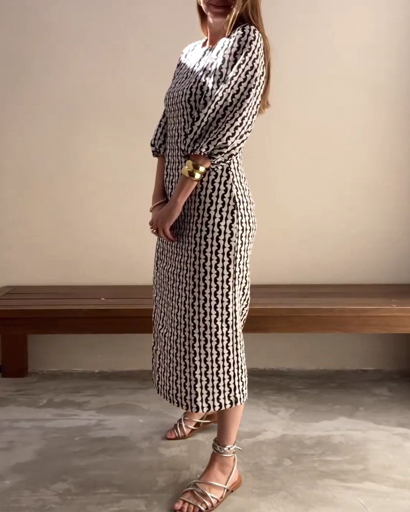 Kleid mit Puffärmeln und geometrischem Print
