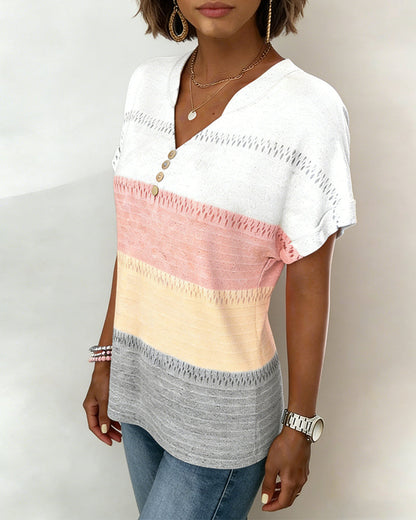 V-Neck Color Block Short-Sleeved Tee