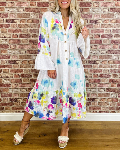 Colorful floral print bell sleeve casual dress 202466 casual dresses spring summer