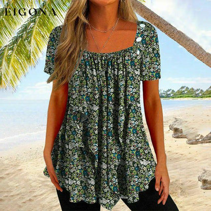 Floral Print Pleated Blouse Green best Best Sellings clothes Plus Size Sale tops Topseller