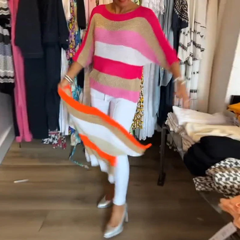 Color block genser med rund hals