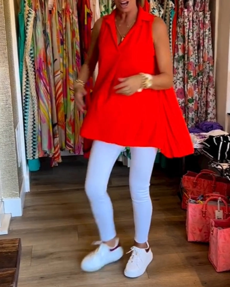 Top froncé sans manches à revers