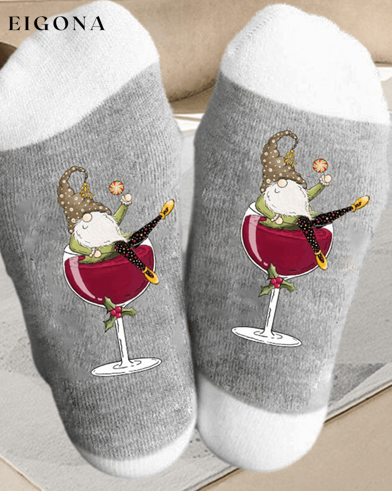 🧦Christmas gnome wine glass unisex crew socks🧦 23BF ACCESSORIES Christmas Clothes