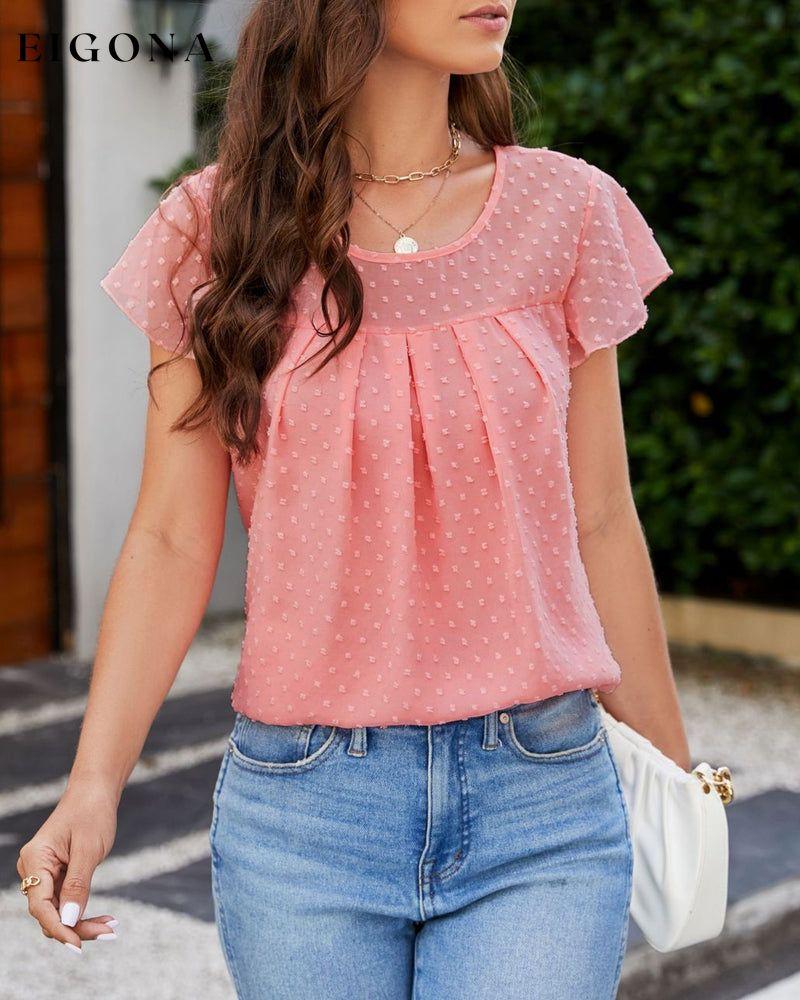 Round Neck T-shirt with Ruffle Sleeves 23BF clothes Short Sleeve Tops Spring Summer T-shirts Tops/Blouses