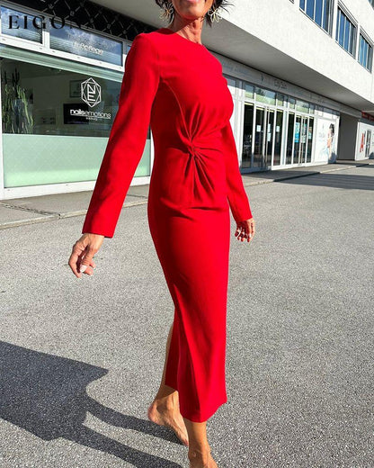 Solid Color Rond Neck Casual Dress 2023 f/w 23BF casual dresses Clothes Dresses spring