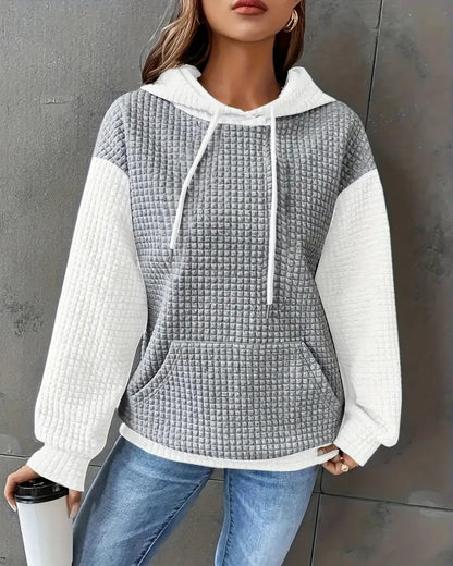 Casual patchwork pocket lace up hoodie