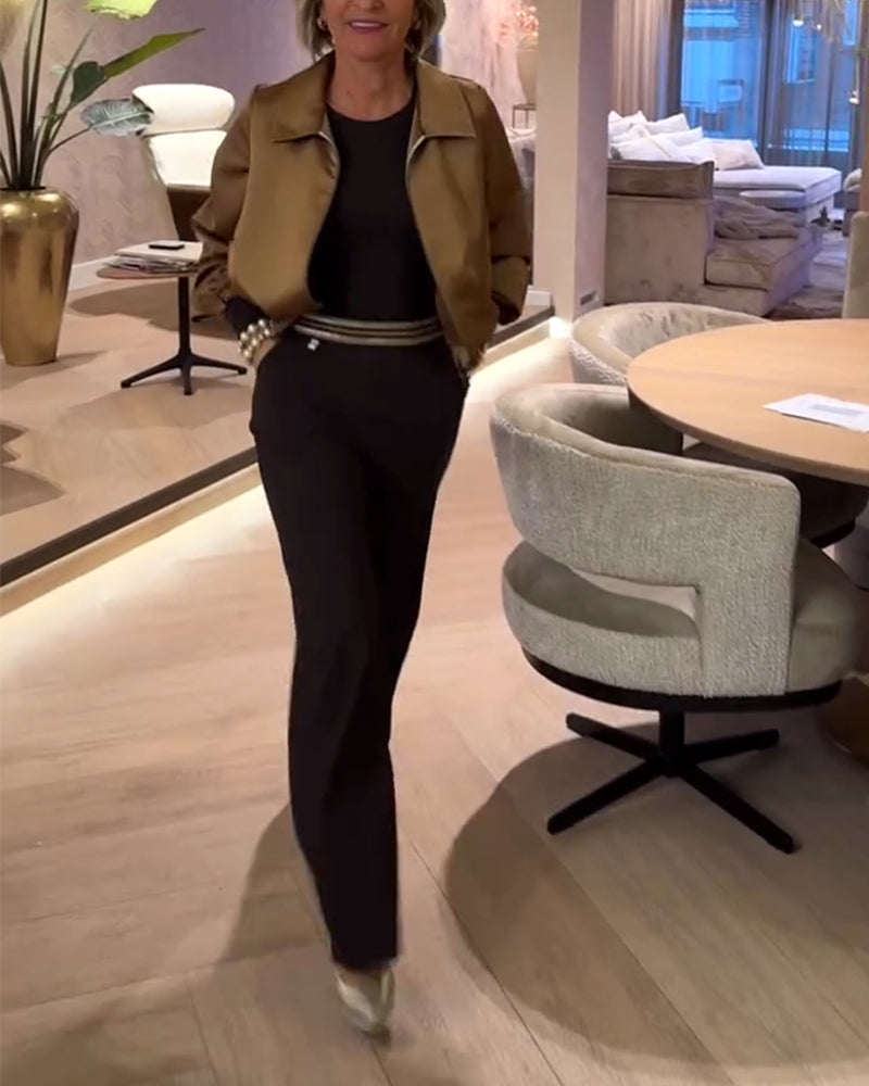 Fashionable Glossy Lapel Cropped Coat