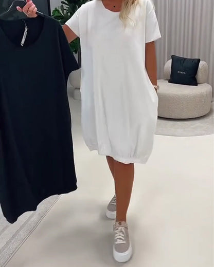 Short Sleeve Round Neck Loose-Fit Dress