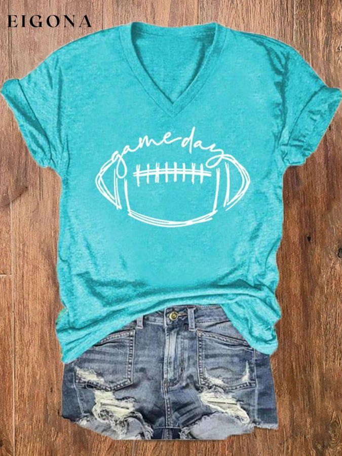 Women's Football Gameday Casual V-Neck Tee ball print