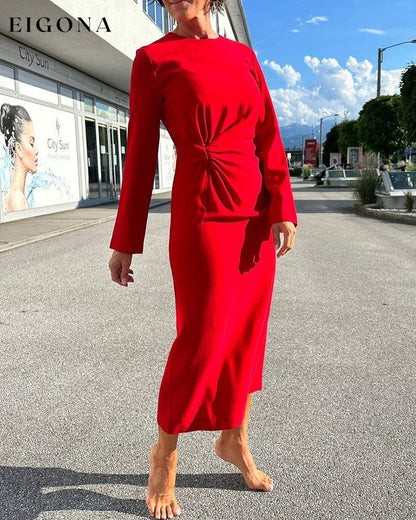 Solid Color Rond Neck Casual Dress Red 2023 f/w 23BF casual dresses Clothes Dresses spring