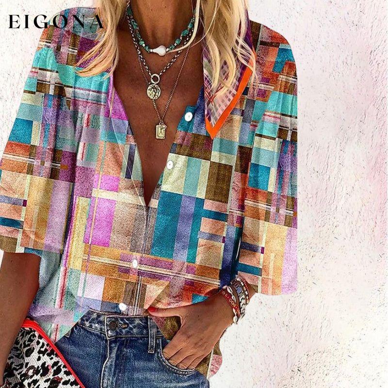 Casual Colorful Plaid Blouse best Best Sellings clothes Plus Size Sale tops Topseller