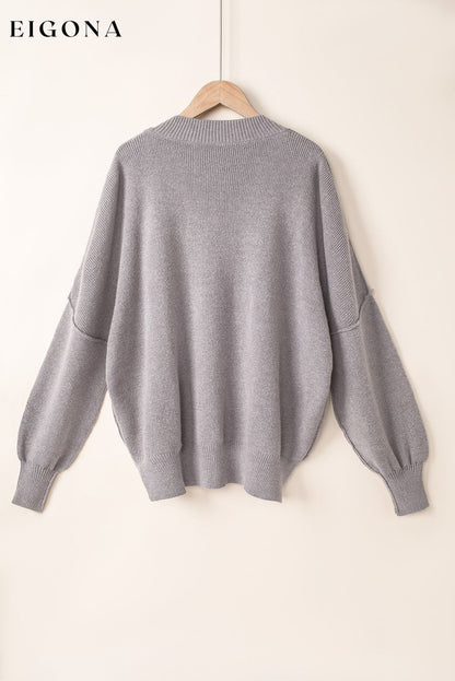 Gray Oversized Drop Shoulder Bubble Sleeve Pullover Sweater All In Stock clothes Occasion Daily Print Solid Color Season Winter Style Casual sweater sweaters Sweatshirt