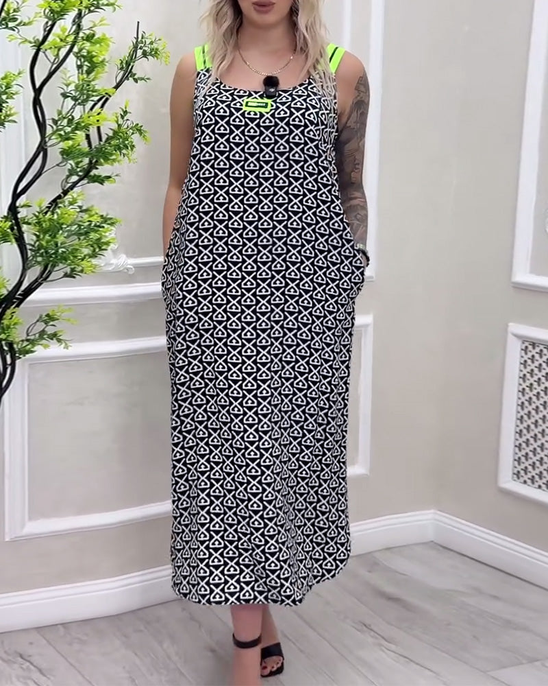 Retro Print Sling Dress