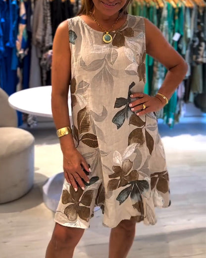 Ärmelloses, bedrucktes Kleid mit Rundhalsausschnitt