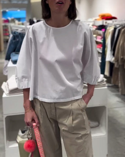 Lockere Bluse mit Fledermausärmeln in Volltonfarbe