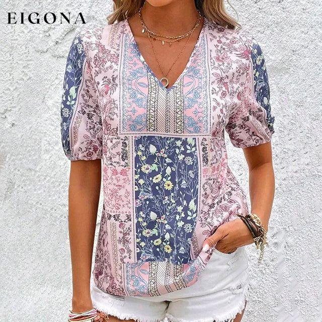 Ethnic Style Floral Blouse Pink best Best Sellings clothes Plus Size Sale tops Topseller