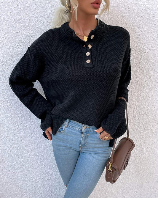 Simple solid color button casual sweater 2024 f/w pullovers