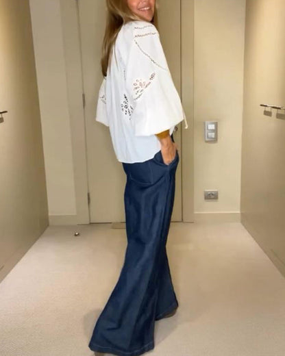 Lockere Bluse mit Laternenärmeln und Bindegürtel