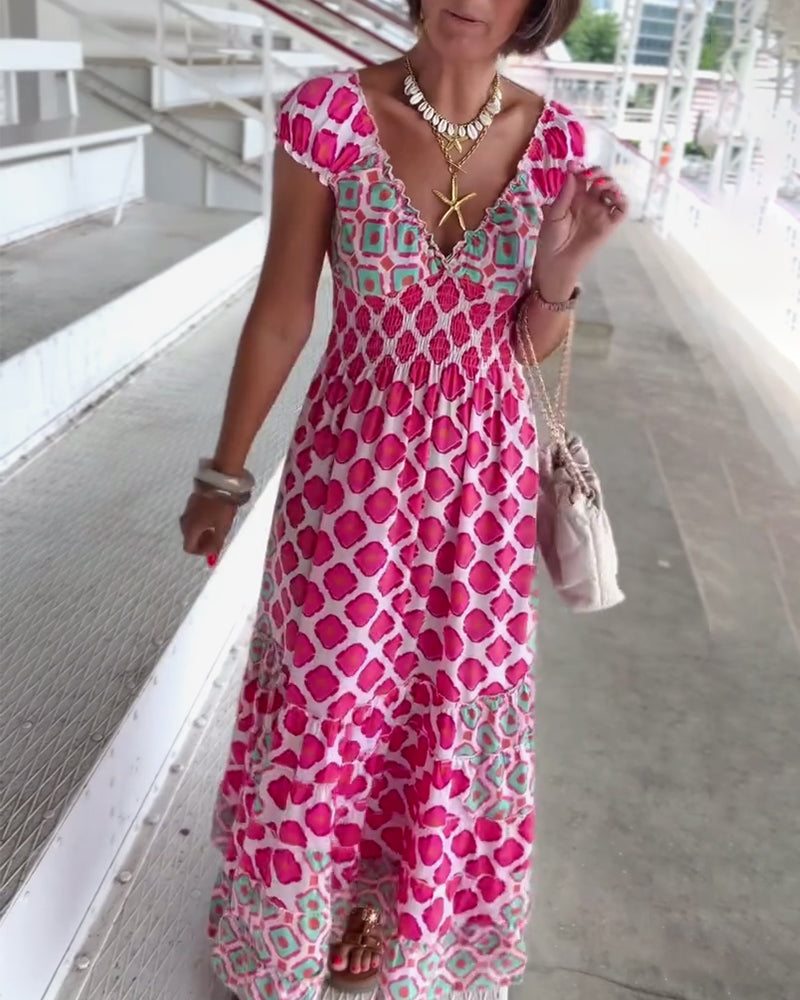 Sexy Deep V Printed Long Dress