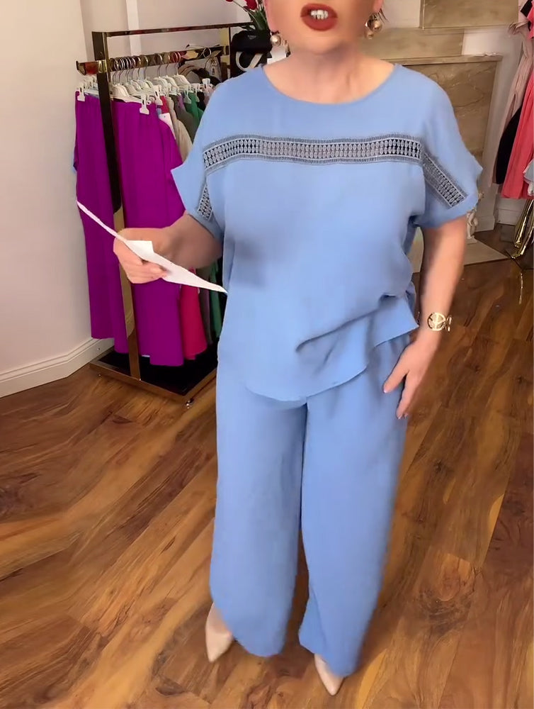 Lässiges Set mit Rüschenärmeln und Rundhalsausschnitt