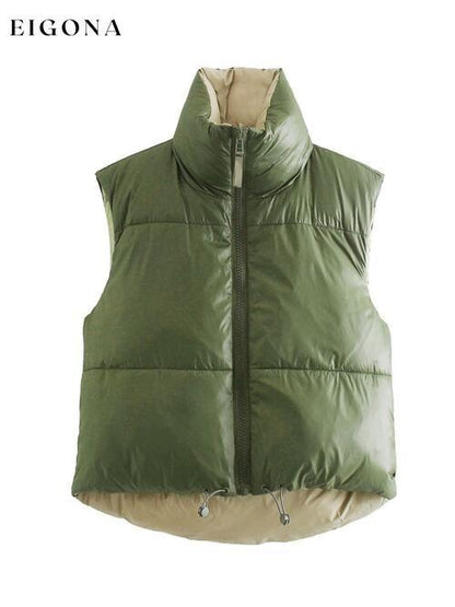 Zip Up Drawstring Reversible Vest Moss clothes K&BZ Ship From Overseas
