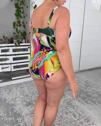 Einteiliger Badeanzug mit Blattmuster