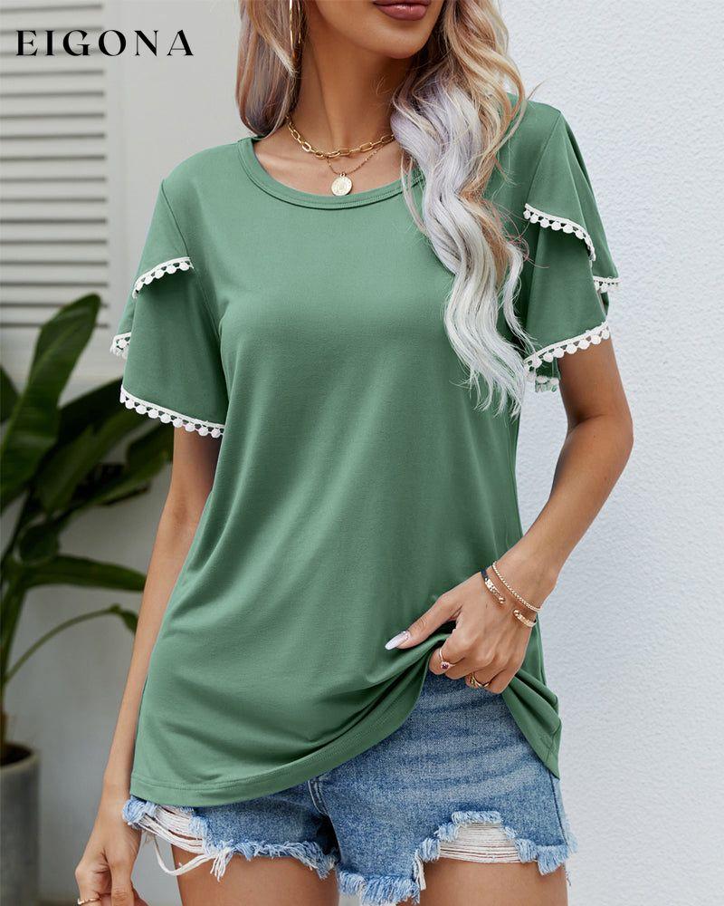 Round Neck T-shirt with Short Sleeves Green 23BF clothes Short Sleeve Tops Spring Summer T-shirts Tops/Blouses