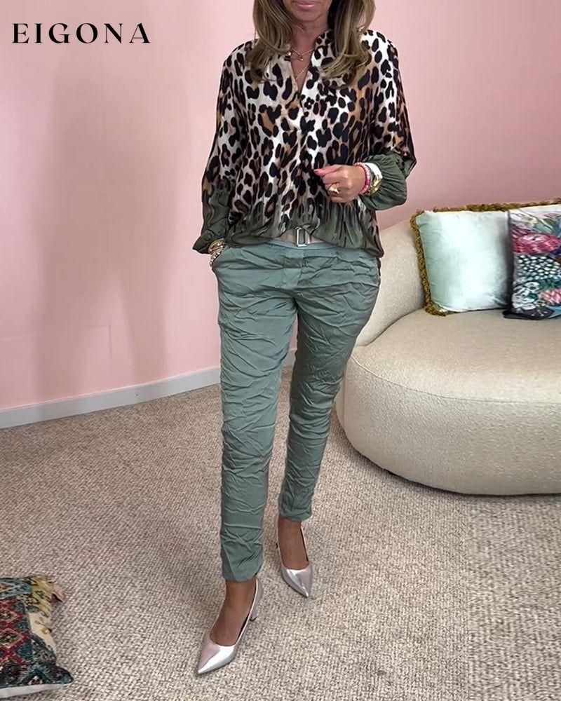 Leopard print long sleeve V-neck blouse blouses & shirts spring summer