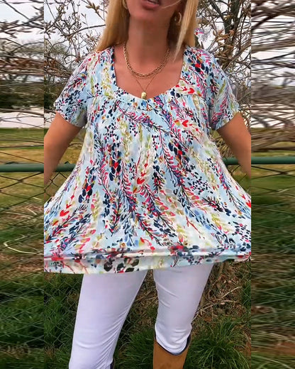 Kurzärmliges T-Shirt mit U-Ausschnitt und Aufdruck